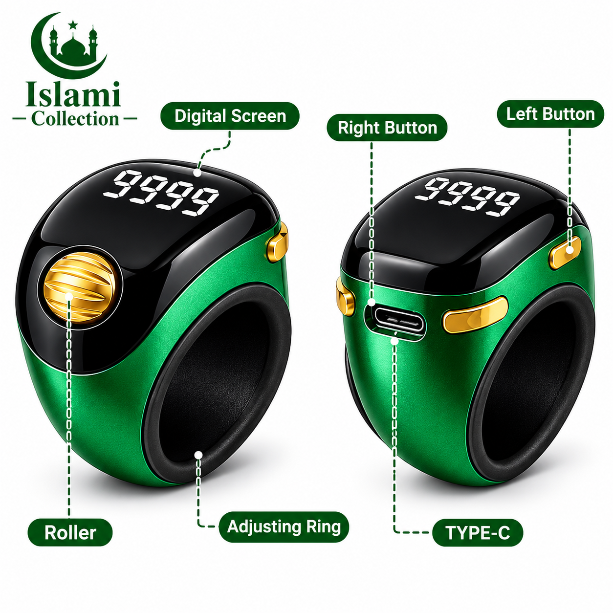 Roller Tasbih Ring with Digital Screen